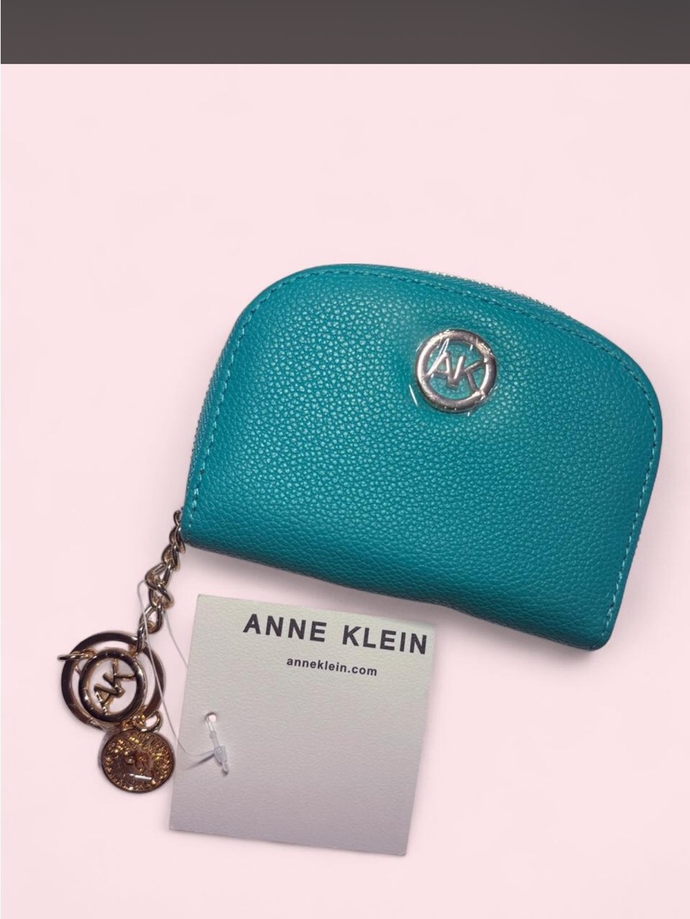 Anne Klein Teal Pebble Leather Zip Coin Pouch